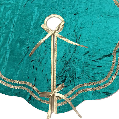 Christmas Tree Skirt Emerald Crinkle Velvet Handcrafted Scallop Design Gold Trim Double Layer by HOME HEART Brands(Made in India)