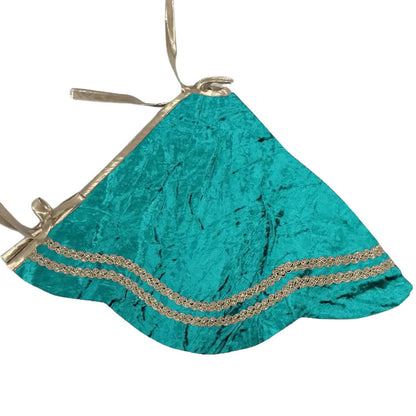 Christmas Tree Skirt Emerald Crinkle Velvet Handcrafted Scallop Design Gold Trim Double Layer by HOME HEART Brands(Made in India)
