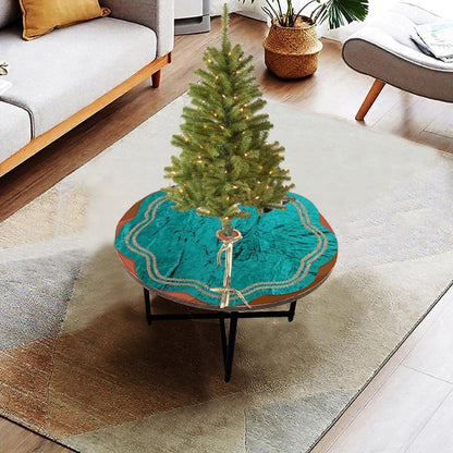 Christmas Tree Skirt Emerald Crinkle Velvet Handcrafted Scallop Design Gold Trim Double Layer by HOME HEART Brands(Made in India)