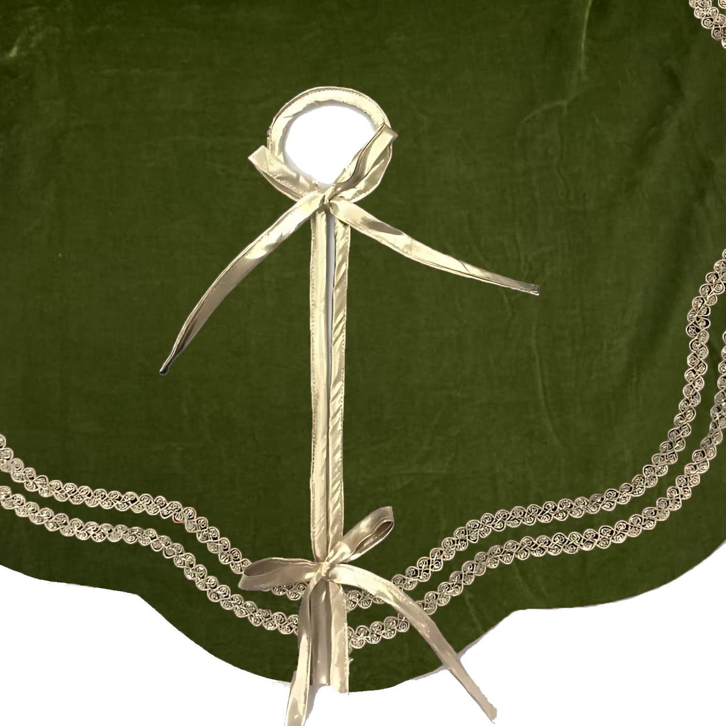 Christmas Tree Skirt Handcrafted Scallop Design ,Elegant Green Velvet  with Gold Trim Double Layer by HOME HEART Brands(Made in India)