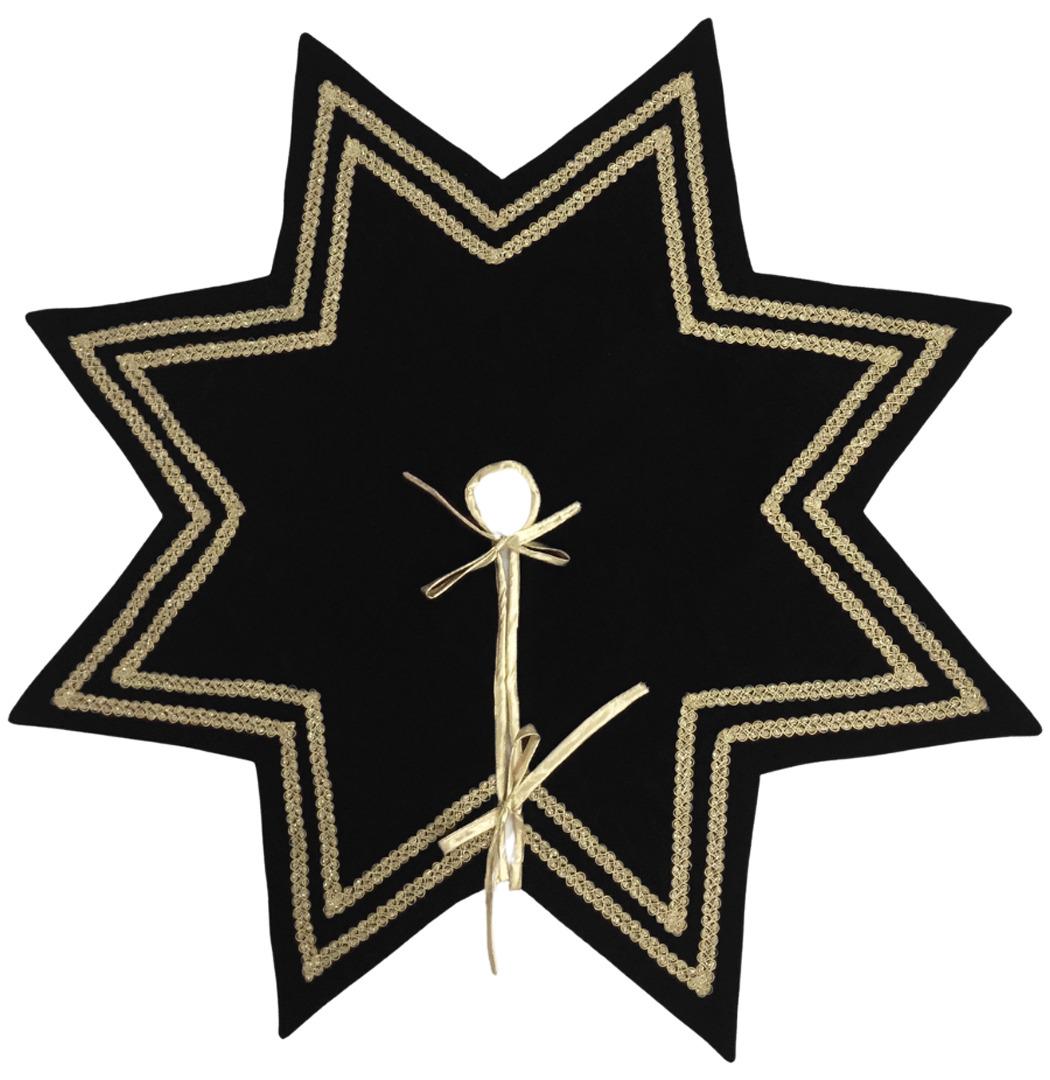 Christmas Tree Skirt Handcrafted Star Design black Velvet, Gold Trim Double Layer Heirloom by HOME HEART Brands(Made in India)