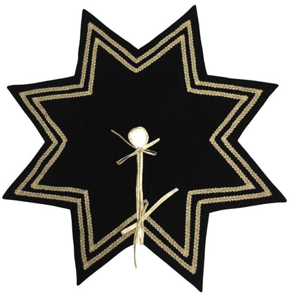 Christmas Tree Skirt Handcrafted Star Design black Velvet, Gold Trim Double Layer Heirloom by HOME HEART Brands(Made in India)