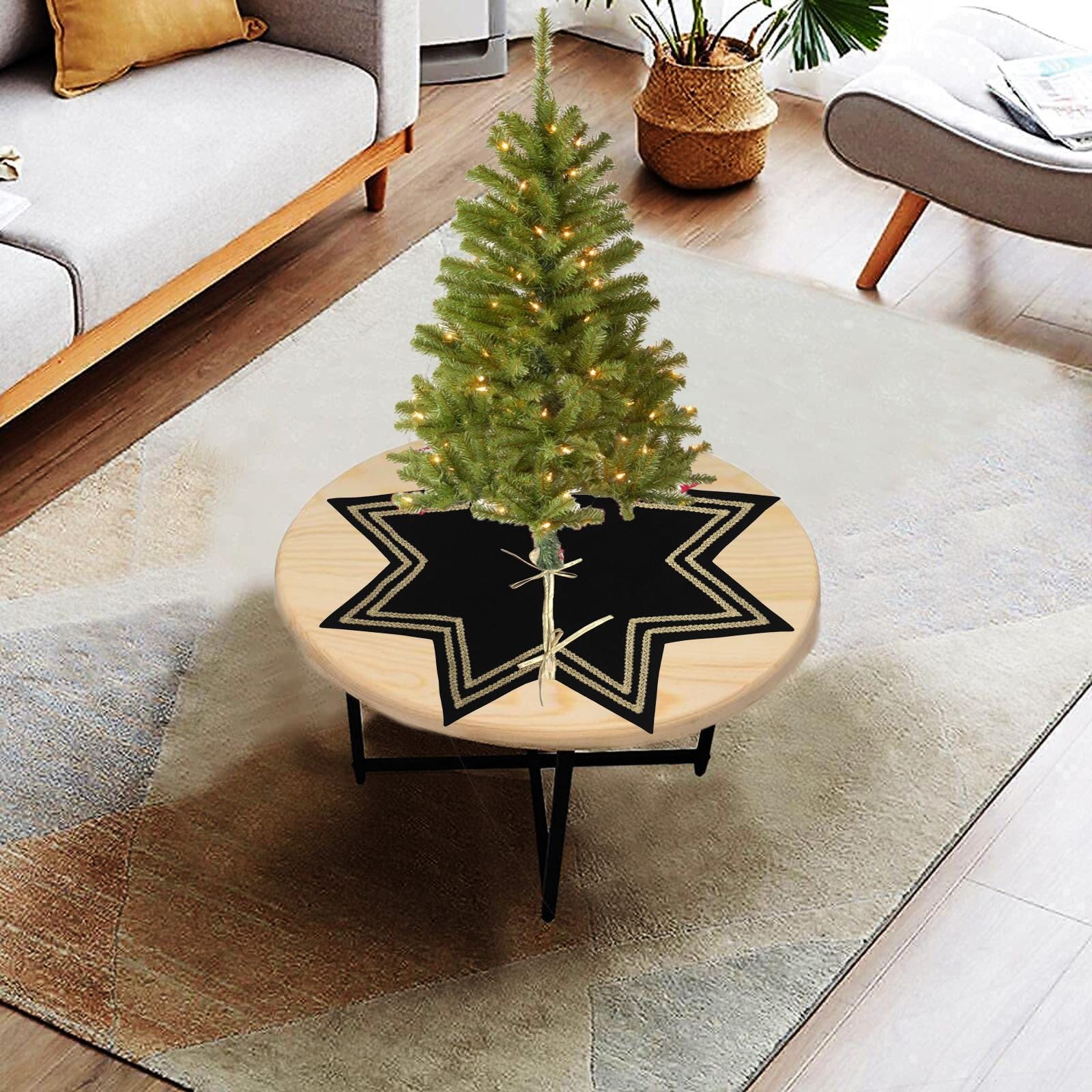 Christmas Tree Skirt Handcrafted Star Design black Velvet, Gold Trim Double Layer Heirloom by HOME HEART Brands(Made in India)