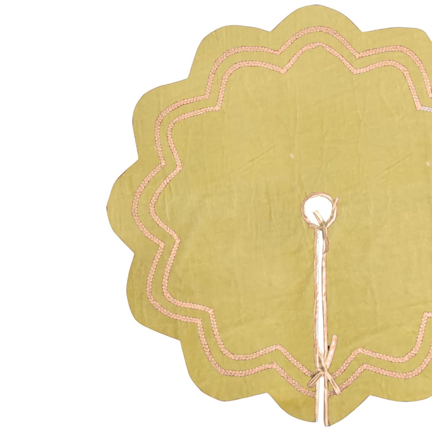 Christmas Tree Skirt Handcrafted Scallop Design ,gold beige Velvet  with Gold Trim Double Layer by HOME HEART Brands(Made in India)