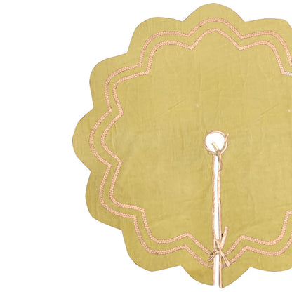 Christmas Tree Skirt Handcrafted Scallop Design ,gold beige Velvet  with Gold Trim Double Layer by HOME HEART Brands(Made in India)
