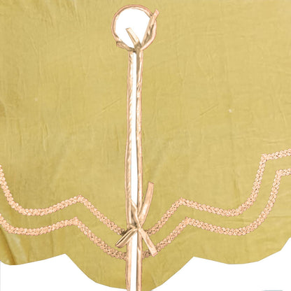 Christmas Tree Skirt Handcrafted Scallop Design ,gold beige Velvet  with Gold Trim Double Layer by HOME HEART Brands(Made in India)