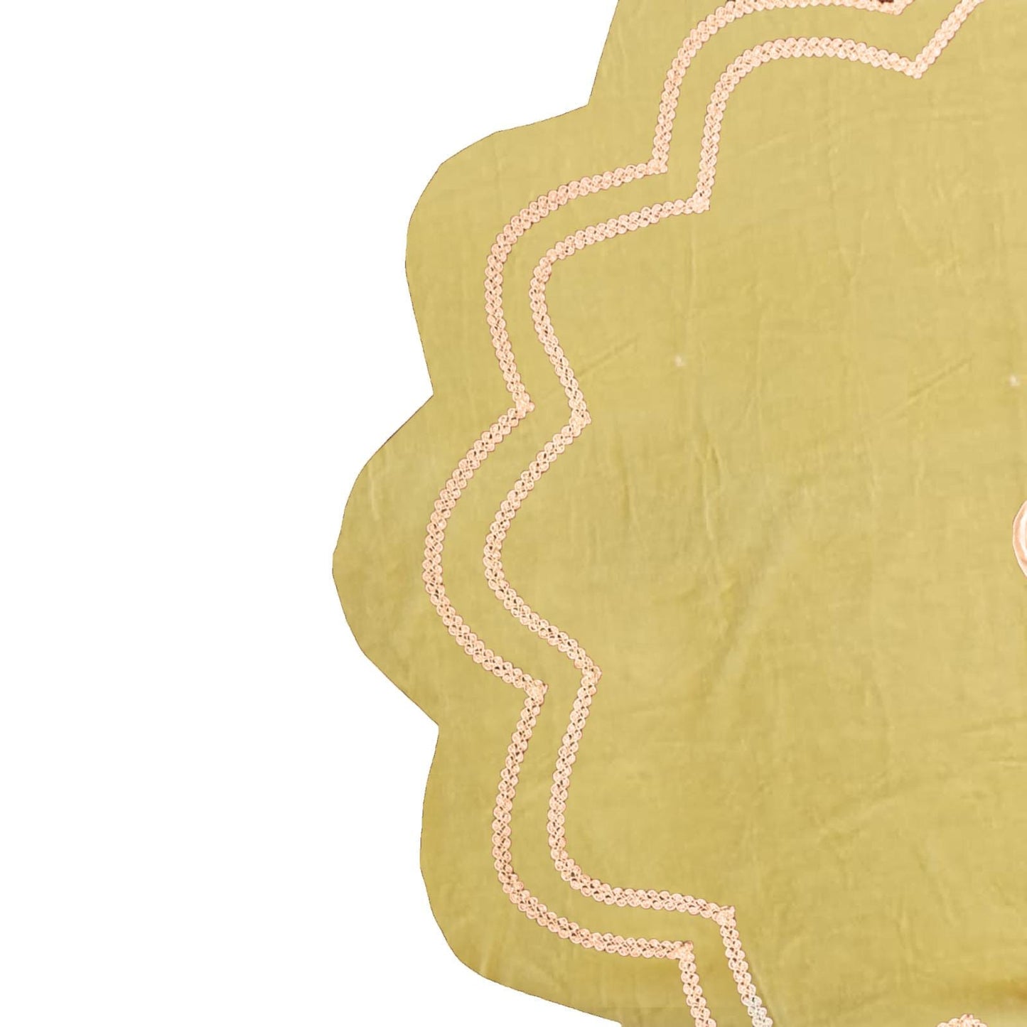 Christmas Tree Skirt Handcrafted Scallop Design ,gold beige Velvet  with Gold Trim Double Layer by HOME HEART Brands(Made in India)