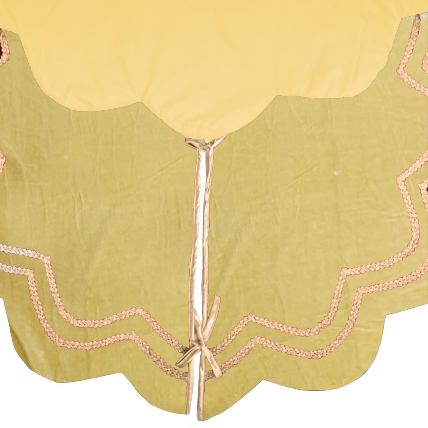 Christmas Tree Skirt Handcrafted Scallop Design ,gold beige Velvet  with Gold Trim Double Layer by HOME HEART Brands(Made in India)