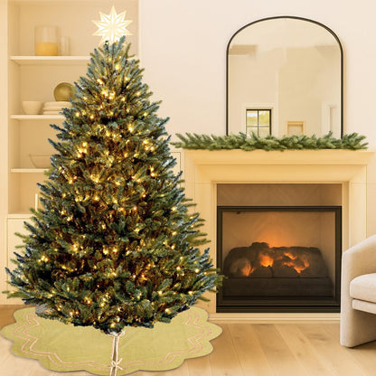Christmas Tree Skirt Handcrafted Scallop Design ,gold beige Velvet  with Gold Trim Double Layer by HOME HEART Brands(Made in India)