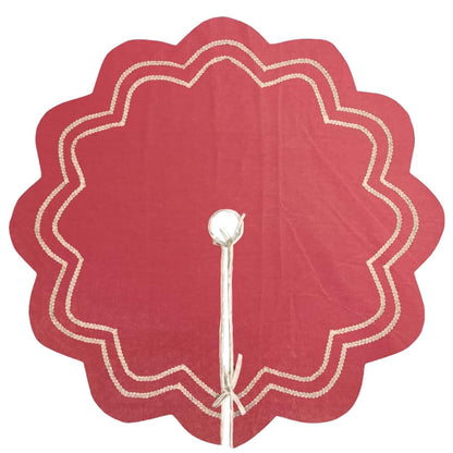Christmas Tree Skirt Handcrafted Scalloped Design Deep Red micro Velvet, Gold Trim Double Layer Heirloom by HOME HEART Brands(Made in India)