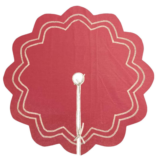 Christmas Tree Skirt Handcrafted Scalloped Design Deep Red micro Velvet, Gold Trim Double Layer Heirloom by HOME HEART Brands(Made in India)