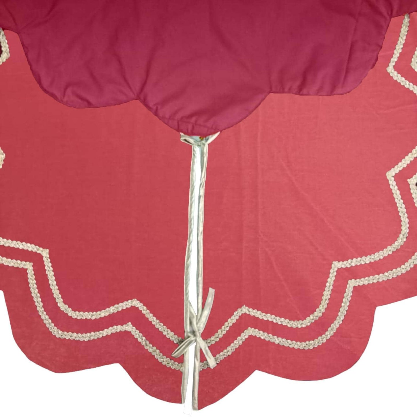 Christmas Tree Skirt Handcrafted Scalloped Design Deep Red micro Velvet, Gold Trim Double Layer Heirloom by HOME HEART Brands(Made in India)