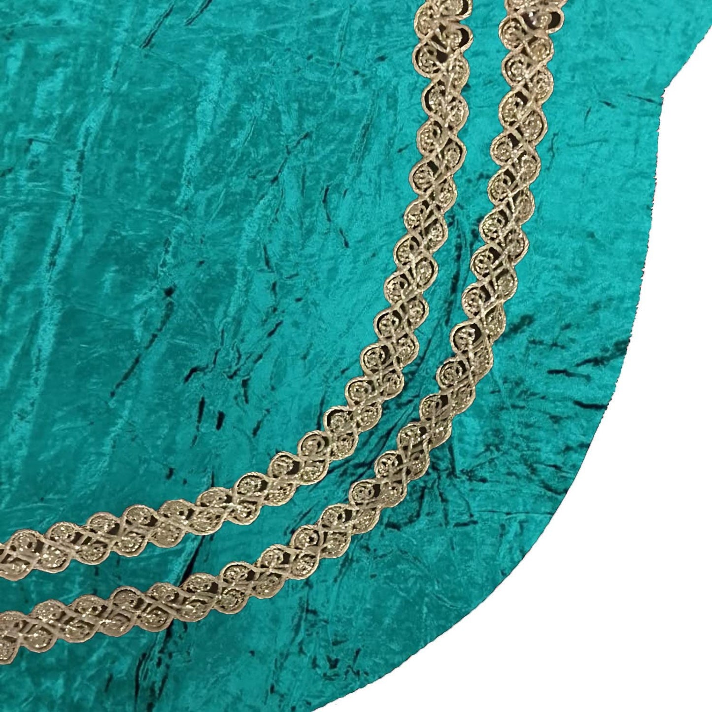 Christmas Tree Skirt Emerald Crinkle Velvet Handcrafted Scallop Design Gold Trim Double Layer by HOME HEART Brands(Made in India)
