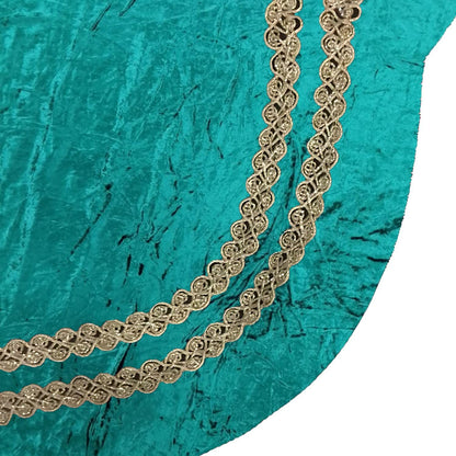 Christmas Tree Skirt Emerald Crinkle Velvet Handcrafted Scallop Design Gold Trim Double Layer by HOME HEART Brands(Made in India)