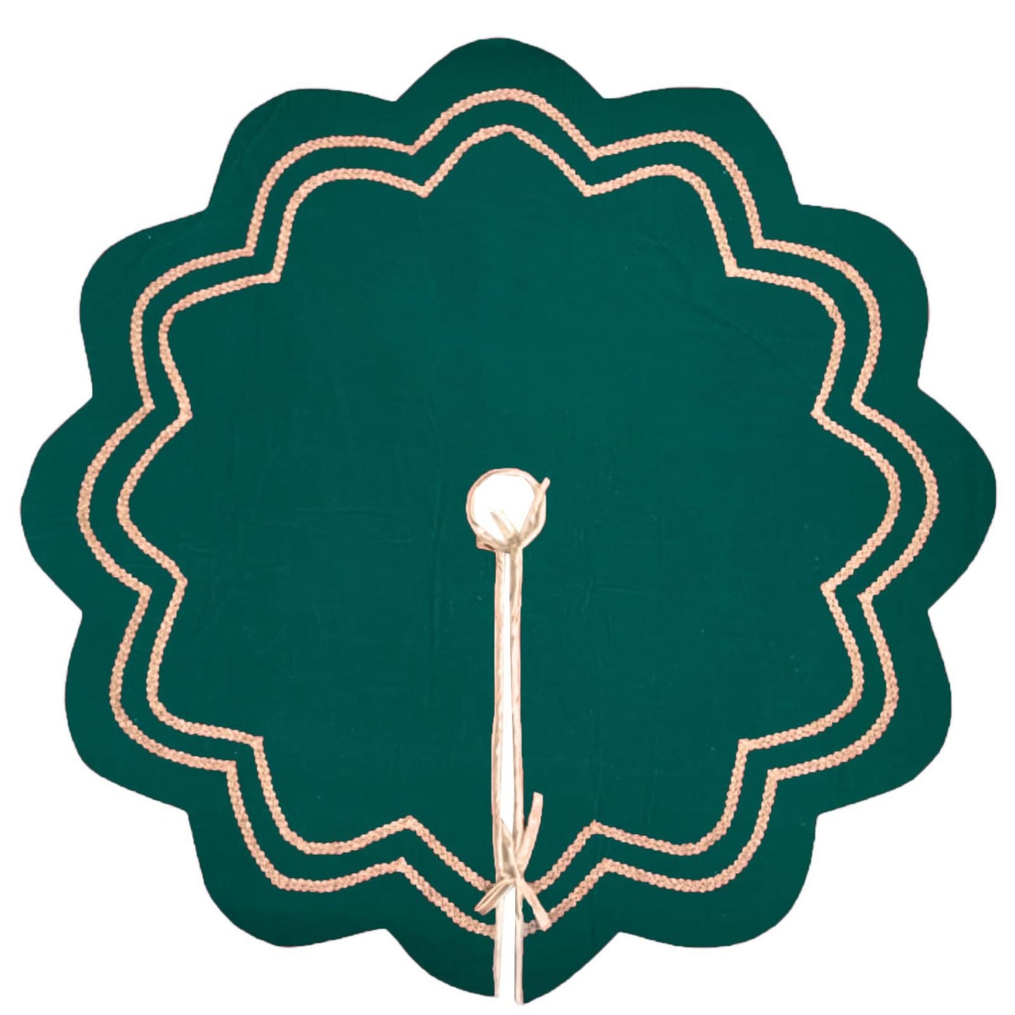 Christmas Tree Skirt Handcrafted Scallop Design ,Emerald Green  Velvet  with Gold Trim Double Layer by HOME HEART Brands(Made in India)