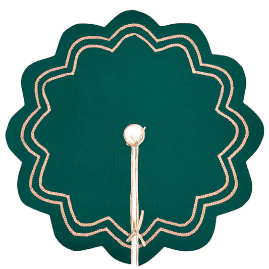 Christmas Tree Skirt Handcrafted Scallop Design ,Emerald Green  Velvet  with Gold Trim Double Layer by HOME HEART Brands(Made in India)