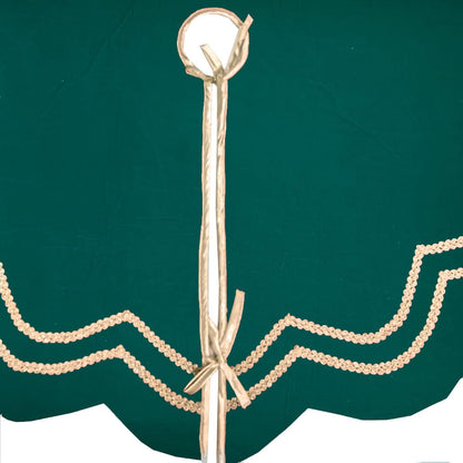 Christmas Tree Skirt Handcrafted Scallop Design ,Emerald Green  Velvet  with Gold Trim Double Layer by HOME HEART Brands(Made in India)