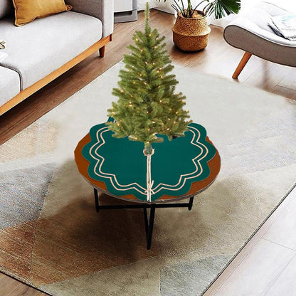 Christmas Tree Skirt Handcrafted Scallop Design ,Emerald Green  Velvet  with Gold Trim Double Layer by HOME HEART Brands(Made in India)