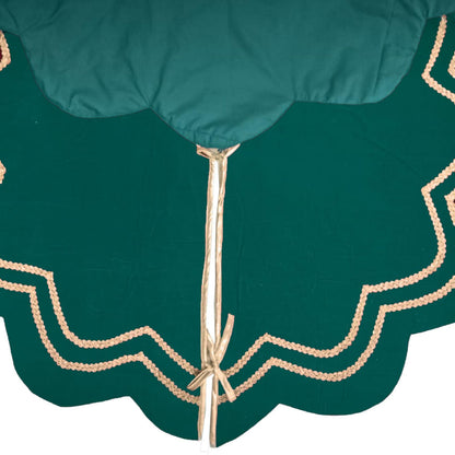 Christmas Tree Skirt Handcrafted Scallop Design ,Emerald Green  Velvet  with Gold Trim Double Layer by HOME HEART Brands(Made in India)