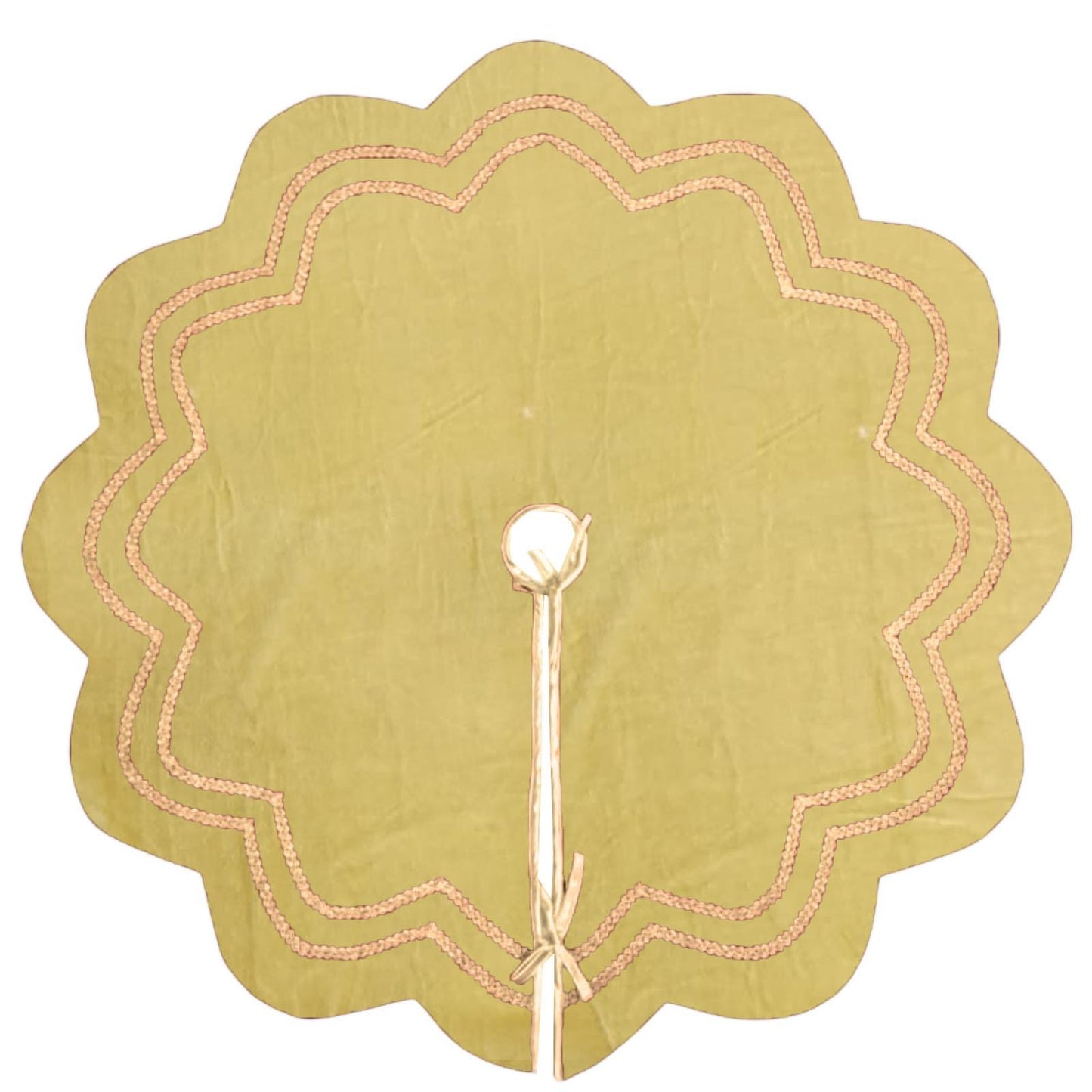 Christmas Tree Skirt Handcrafted Scallop Design ,gold beige Velvet  with Gold Trim Double Layer by HOME HEART Brands(Made in India)