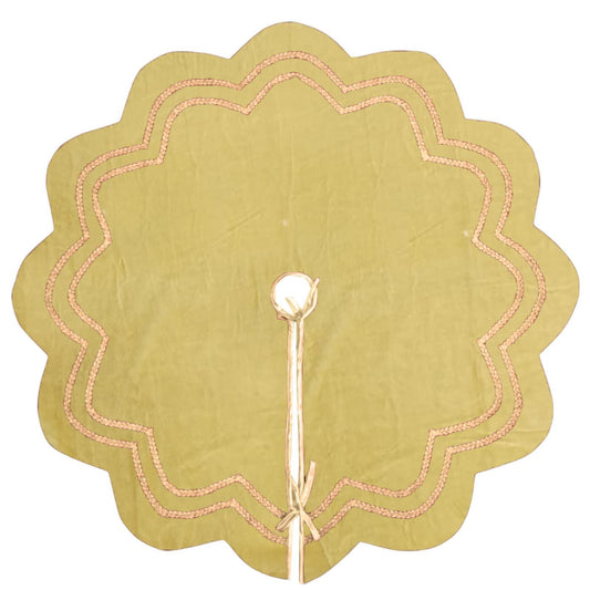 Christmas Tree Skirt Handcrafted Scallop Design ,gold beige Velvet  with Gold Trim Double Layer by HOME HEART Brands(Made in India)