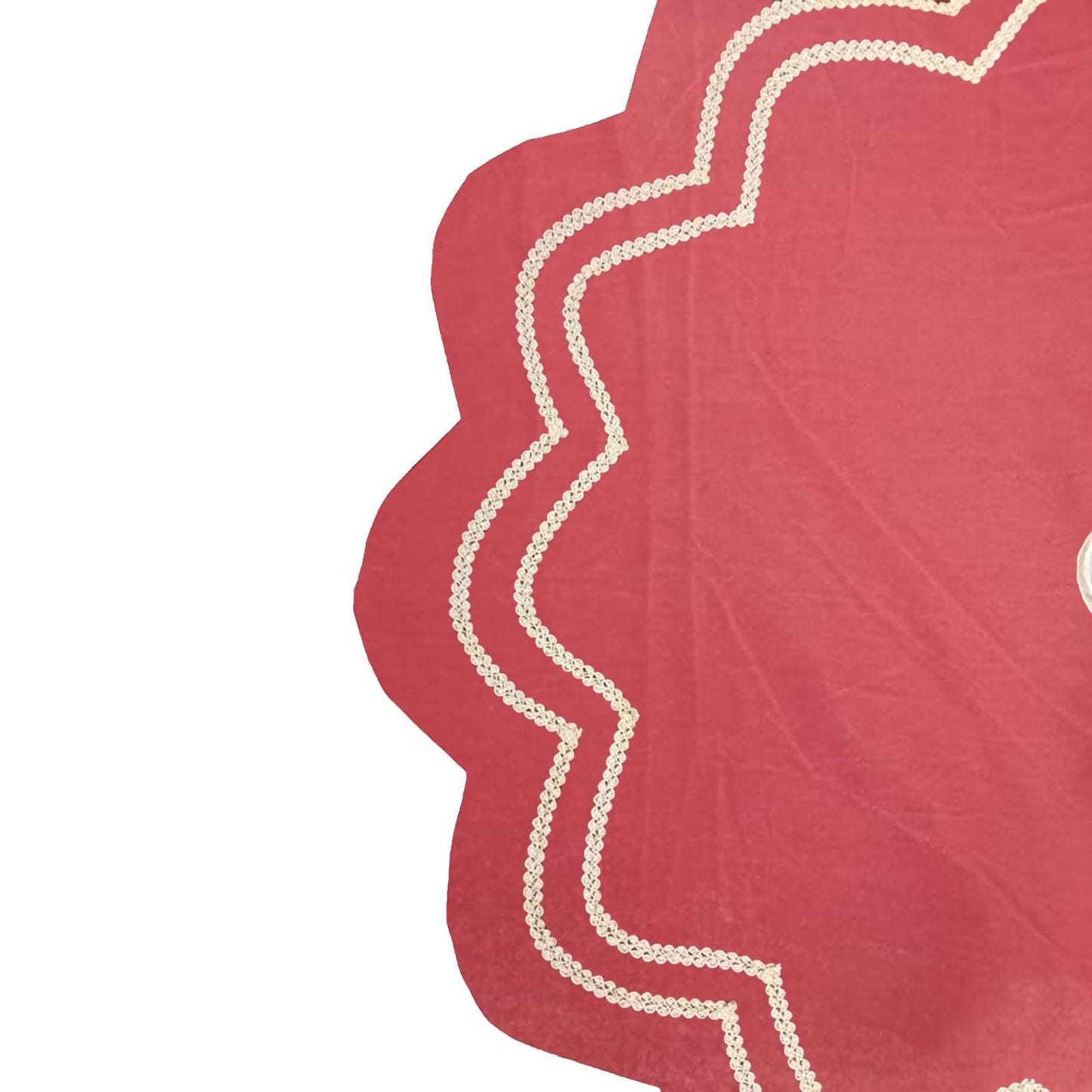 Christmas Tree Skirt Handcrafted Scalloped Design Deep Red micro Velvet, Gold Trim Double Layer Heirloom by HOME HEART Brands(Made in India)