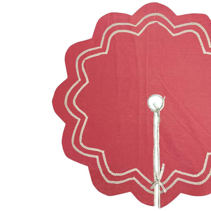 Christmas Tree Skirt Handcrafted Scalloped Design Deep Red micro Velvet, Gold Trim Double Layer Heirloom by HOME HEART Brands(Made in India)