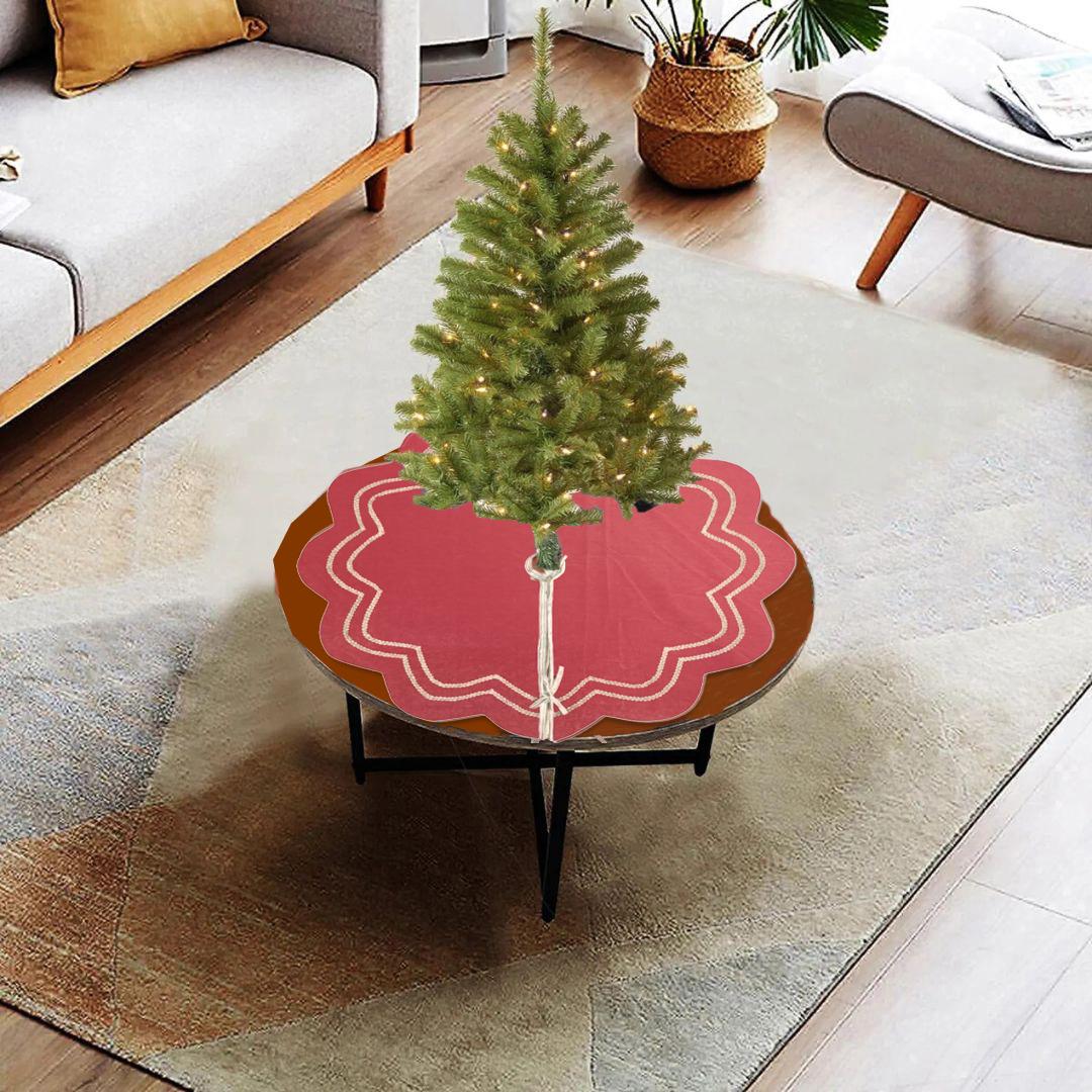 Christmas Tree Skirt Handcrafted Scalloped Design Deep Red micro Velvet, Gold Trim Double Layer Heirloom by HOME HEART Brands(Made in India)