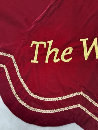 Personalized Christmas Tree Skirt burgundy red velvet with gold trim |Name Custom Embroidered Tree Skirt by HOME HEART Brands(Made in India)