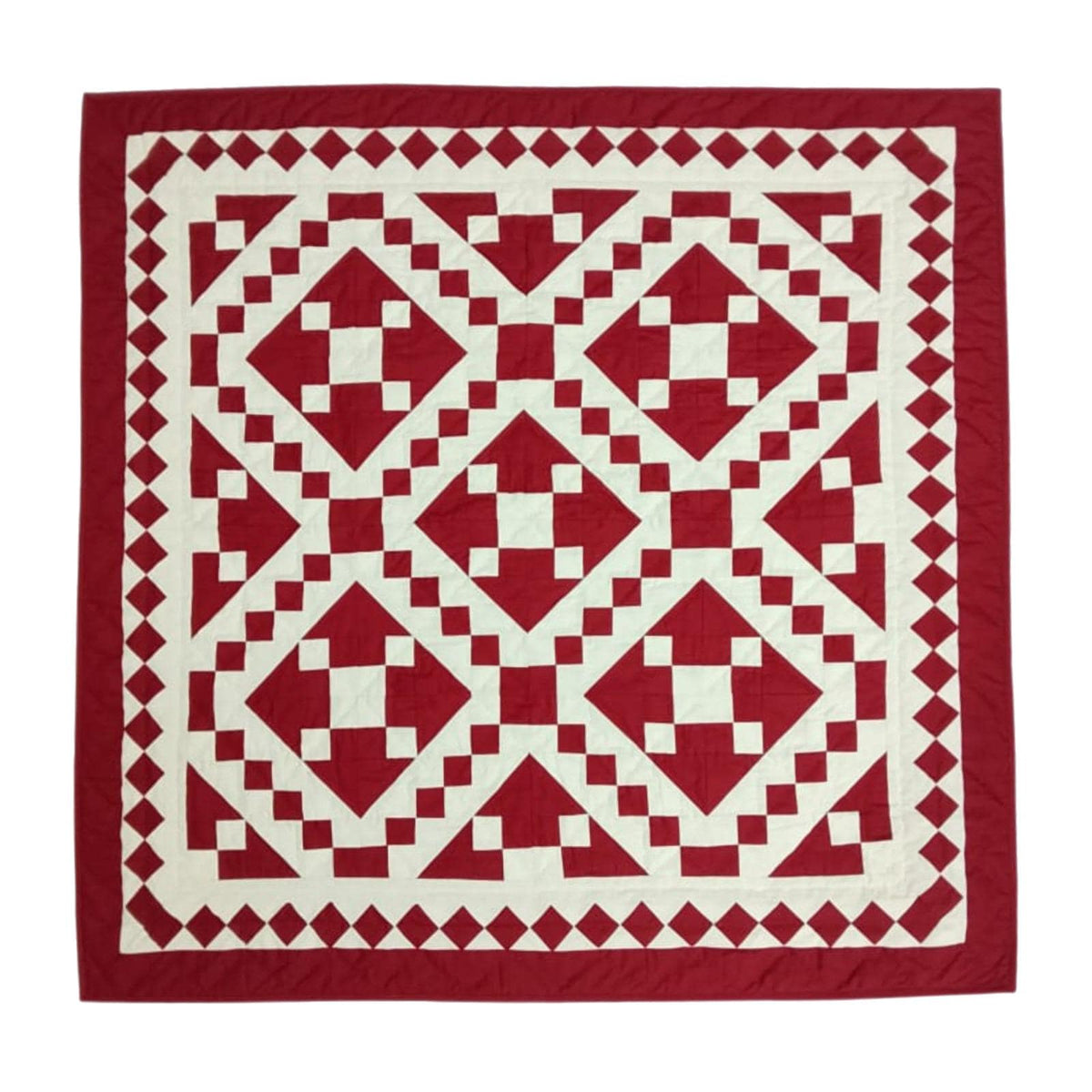 Wall hanging Hand made hand quilted quilt, Throw, Table topper Red Diamond chain square 100% Cotton Heirloom Quality by HOME HEART Brands