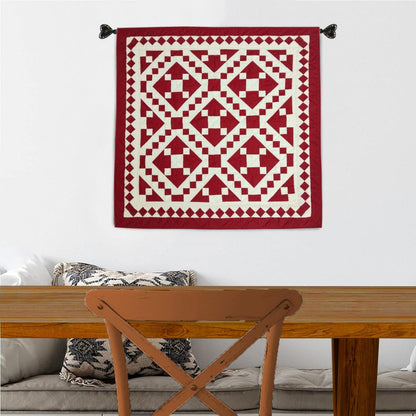 Wall hanging Hand made hand quilted quilt, Throw, Table topper Red Diamond chain square 100% Cotton Heirloom Quality by HOME HEART Brands