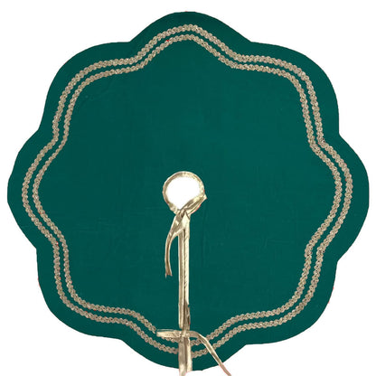 Christmas Tree Skirt Handcrafted Scallop Design ,Emerald Green  Velvet  with Gold Trim Double Layer by HOME HEART Brands(Made in India)