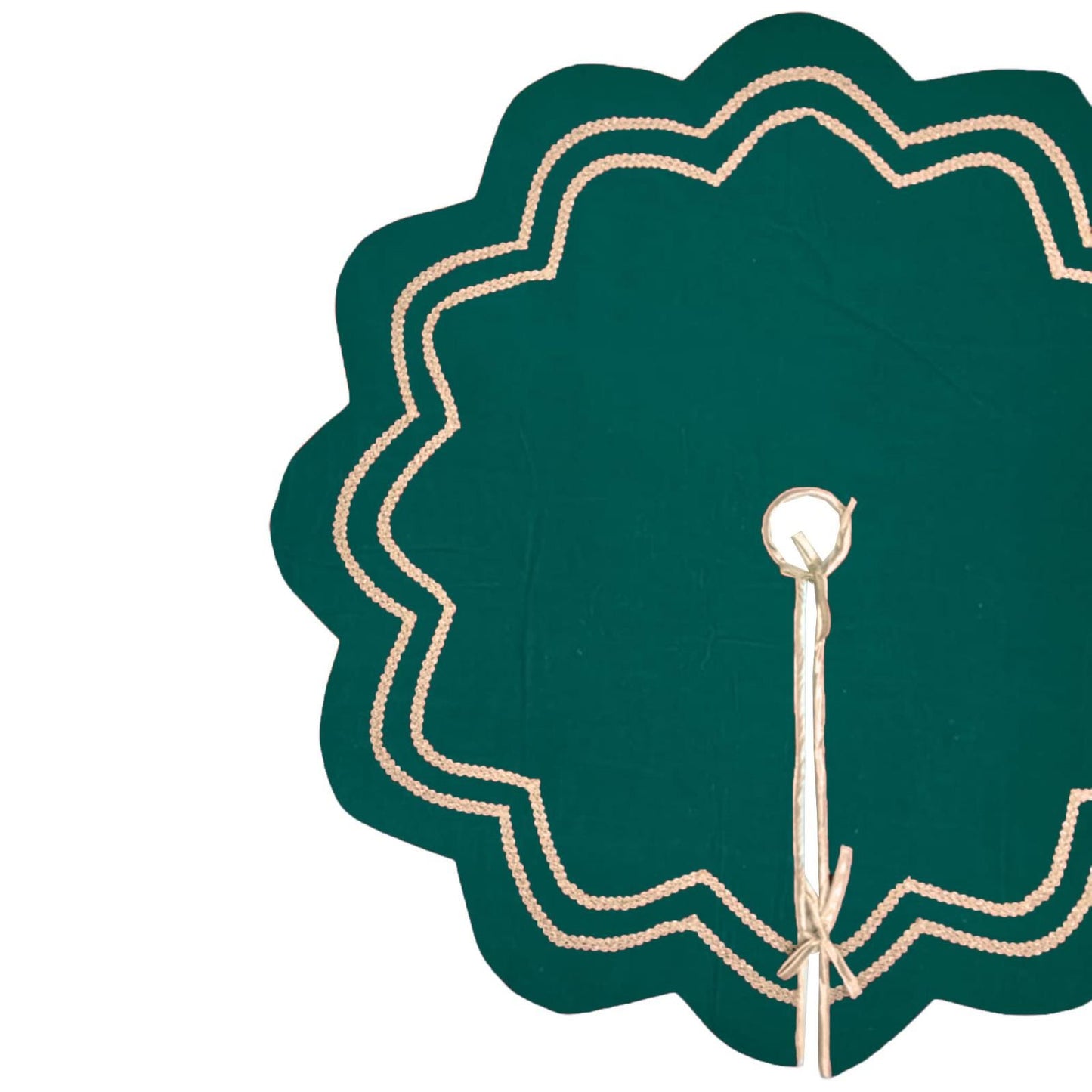 Christmas Tree Skirt Handcrafted Scallop Design ,Emerald Green  Velvet  with Gold Trim Double Layer by HOME HEART Brands(Made in India)
