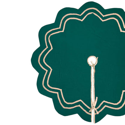 Christmas Tree Skirt Handcrafted Scallop Design ,Emerald Green  Velvet  with Gold Trim Double Layer by HOME HEART Brands(Made in India)