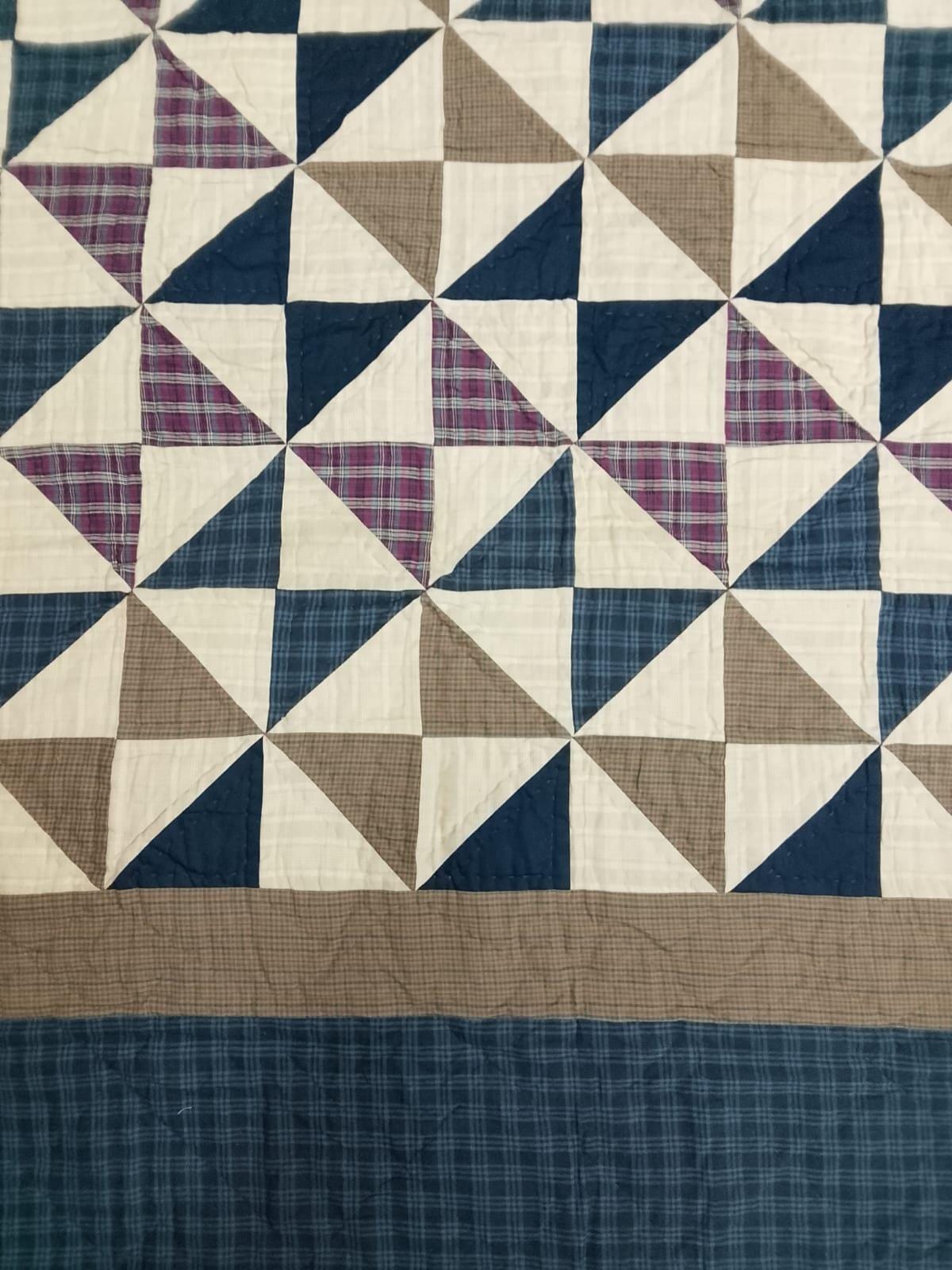 Hand quilted Indigo Country Pinwheel patchwork Quilt 90x100 | Farmhouse Bedspread | Surgical Cotton Plaid Backing by HOME HEART BRANDS