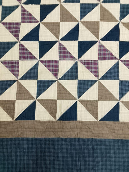 Hand quilted Indigo Country Pinwheel patchwork Quilt 90x100 | Farmhouse Bedspread | Surgical Cotton Plaid Backing by HOME HEART BRANDS