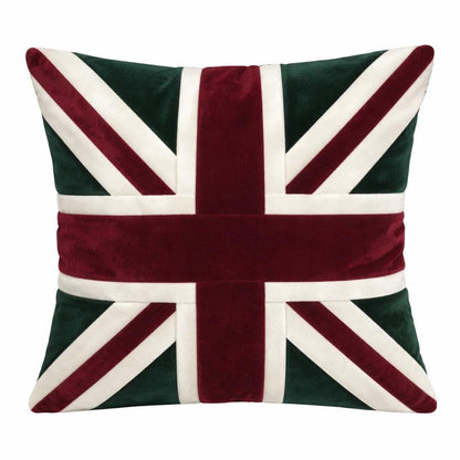 Velvet Union Jack Evergreen pillow cover, cushion cover (pillow not included) micro velvet fabric by HOME HEART Brands(made in India)