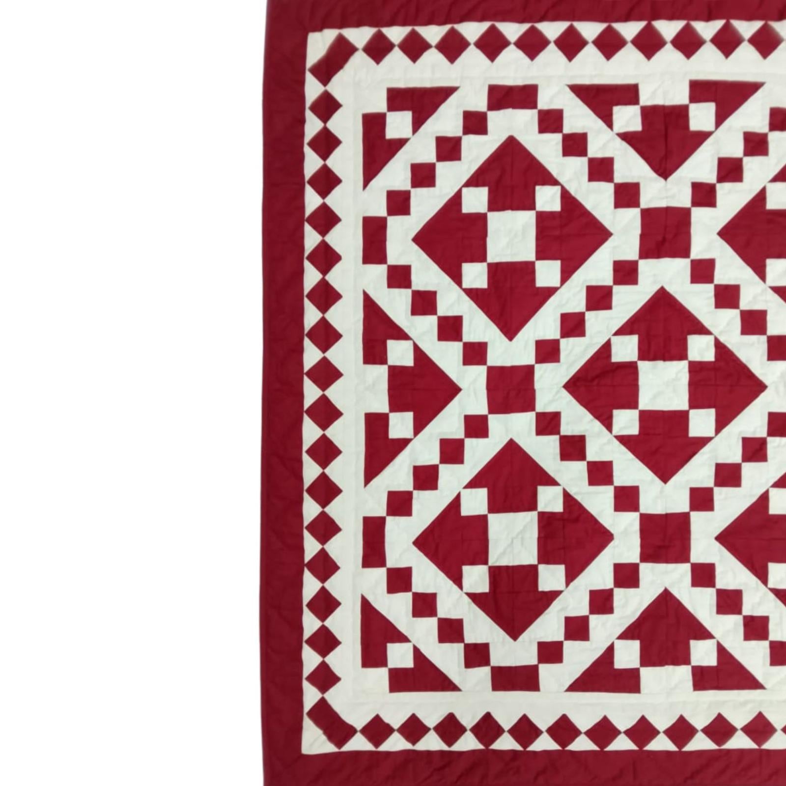 Wall hanging Hand made hand quilted quilt, Throw, Table topper Red Diamond chain square 100% Cotton Heirloom Quality by HOME HEART Brands