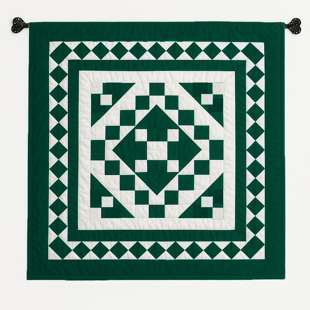 Wall hanging hand quilted quilt, Sofa Throw, Table topper, Baby Quilt Evergreen Diamond Patchwork cotton quilt by HOME HEART Brands