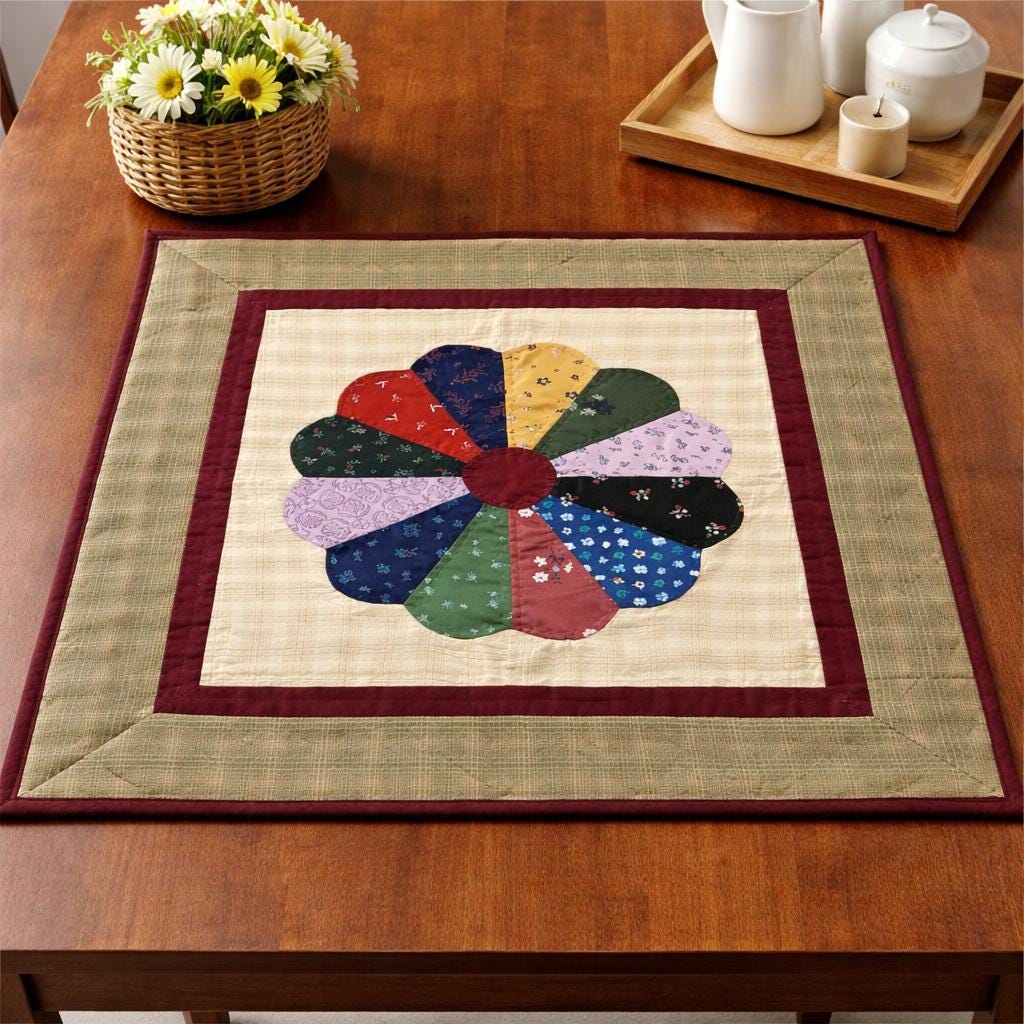 Dresden plate Hand made Hand quilted Wall hanging, small quilt, Table Topper calico cotton fabric  by Home Heart brands (Made in India)