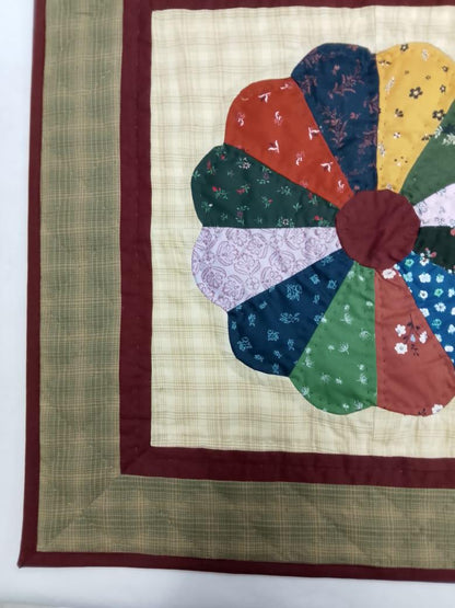 Dresden plate Hand made Hand quilted Wall hanging, small quilt, Table Topper calico cotton fabric  by Home Heart brands (Made in India)