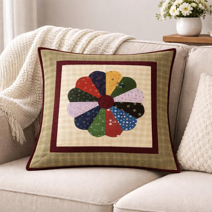 Hand made hand quilted patchwork pillow cover, cushion cover, throw pillow calico Dresden Plate Cushion by HOME HEART Brands(made in India)