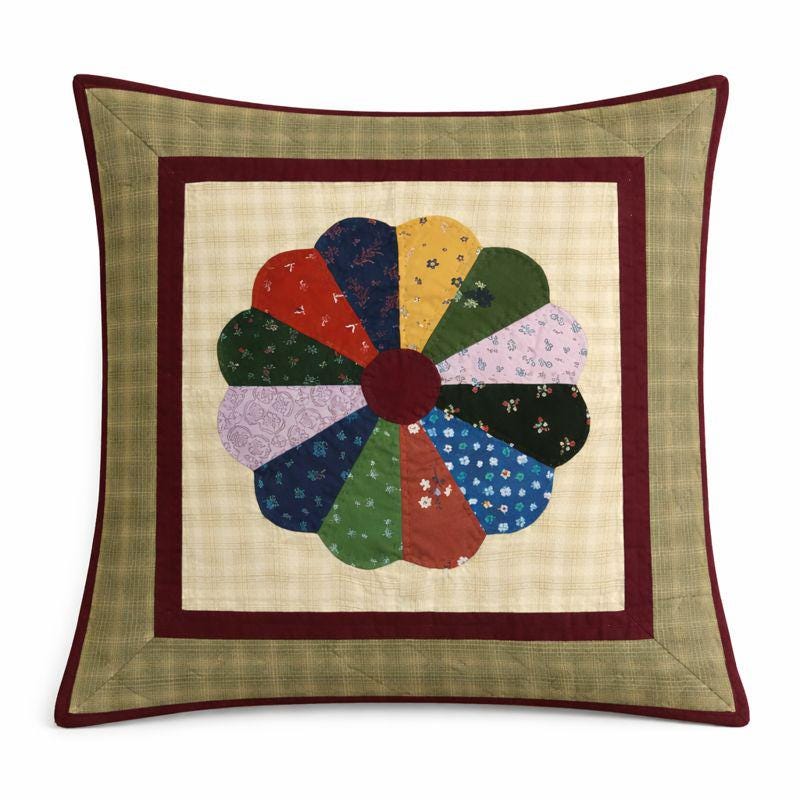 Hand made hand quilted patchwork pillow cover, cushion cover, throw pillow calico Dresden Plate Cushion by HOME HEART Brands(made in India)