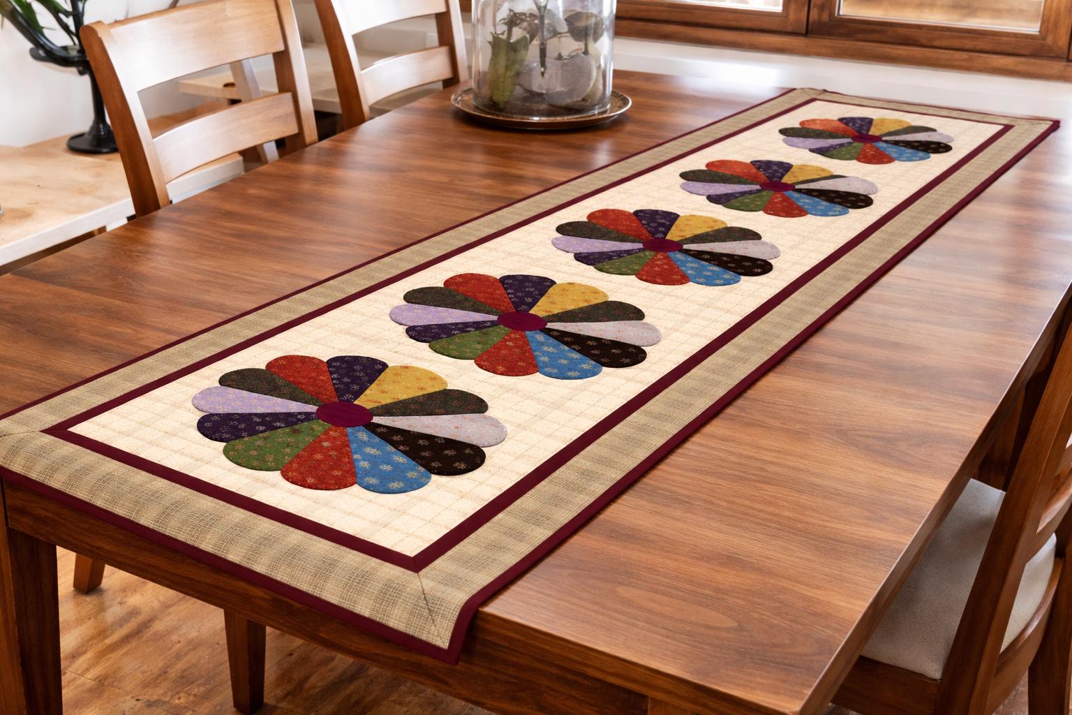 Table runner hand quilted, patchwork, Table Toppers Calico Dresden plate Patchwork quilted Table runner by HOME HEART Brands(made in INDIA)