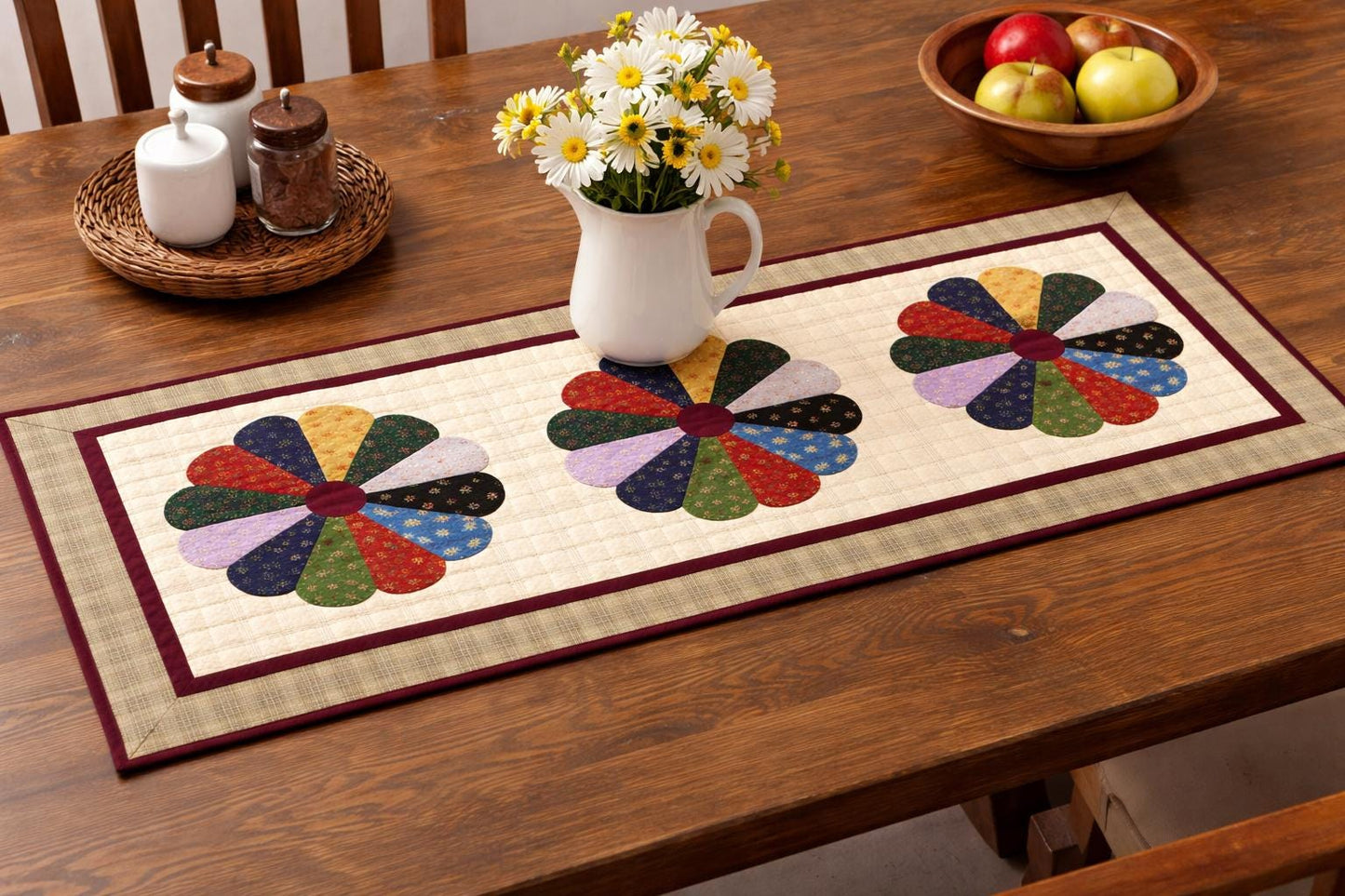 Table runner hand quilted, patchwork, Table Toppers Calico Dresden plate Patchwork quilted Table runner by HOME HEART Brands(made in INDIA)