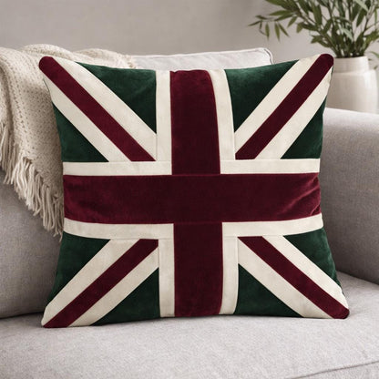 Velvet Union Jack Evergreen pillow cover, cushion cover (pillow not included) micro velvet fabric by HOME HEART Brands(made in India)