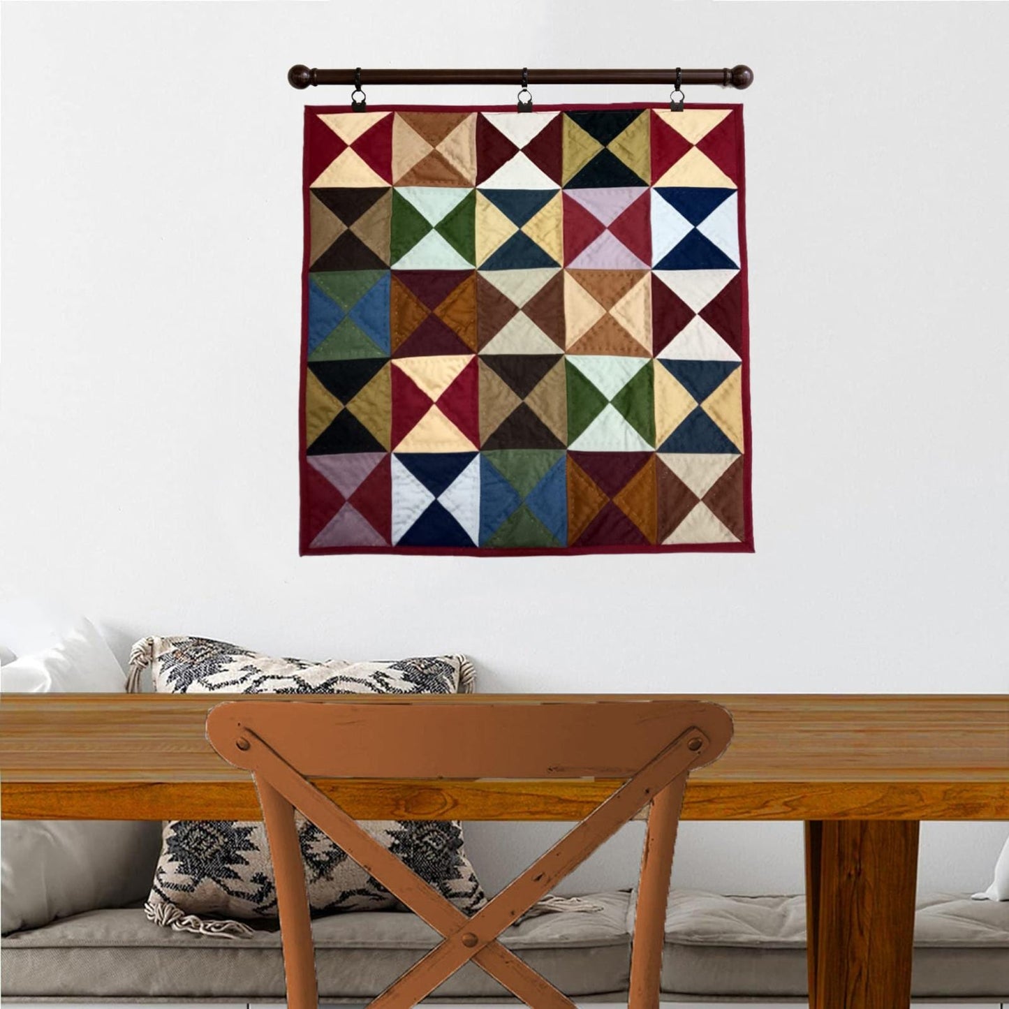 Wall hanging hand quilted quilt, wall hanging, Table topper, Patchwork | Country Farmhouse Quilt Decor | Primitive pinwheel Cotton Quilt