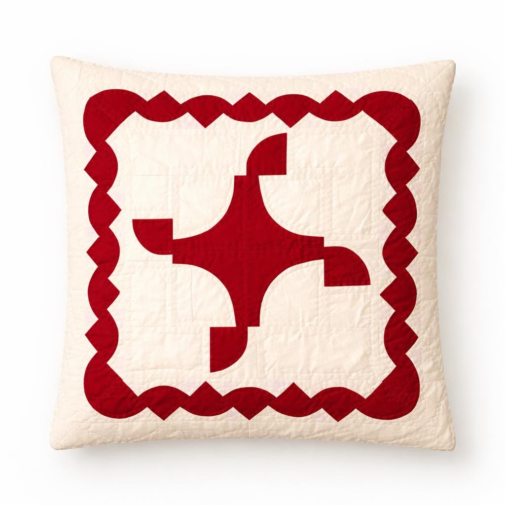 Hand made hand quilted Colonial Pinwheel Pillow Cover, cushion cover, throw pillow calico red by HOME HEART Brands(made in India)