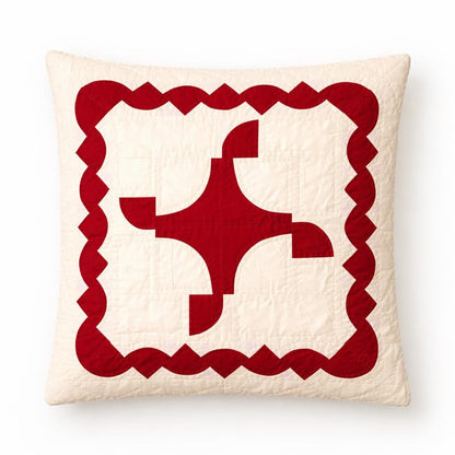 Hand made hand quilted Colonial Pinwheel Pillow Cover, cushion cover, throw pillow calico red by HOME HEART Brands(made in India)