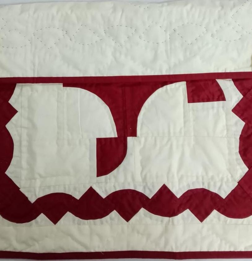 Hand crafted quilt Hand Quilted bedspread heirloom colonial-style patchwork deep red & off-white calico cotton fabric by HOME HEART Brands